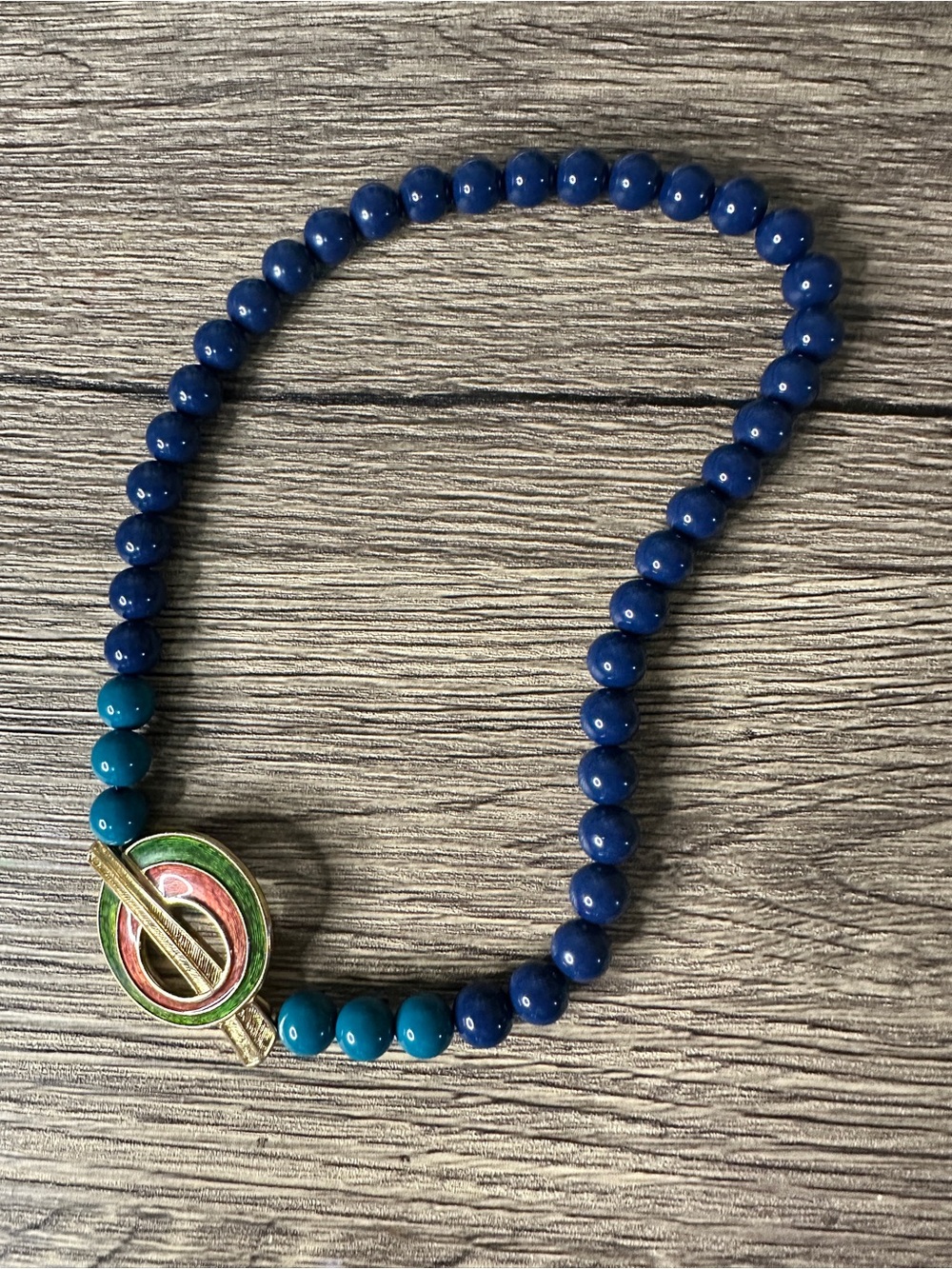 Trifari,enamel toggle clasp statement beaded necklace